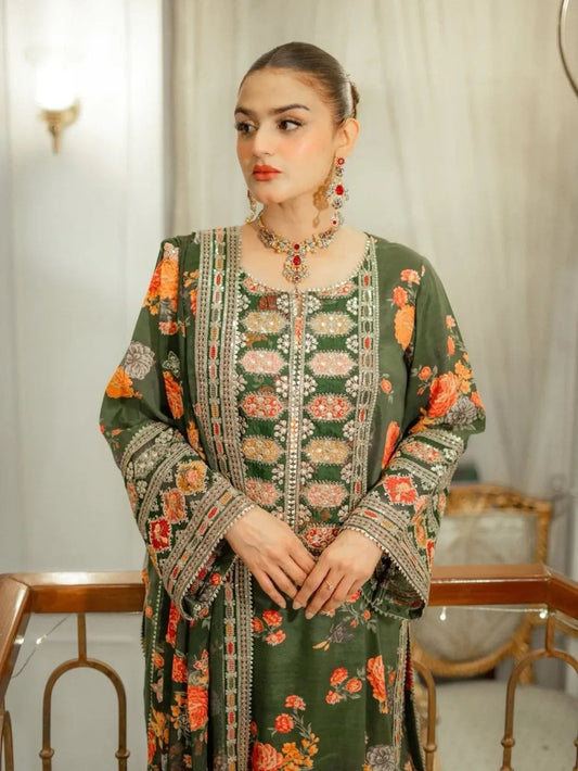 Aneela's Olive Green 3PC TABRI